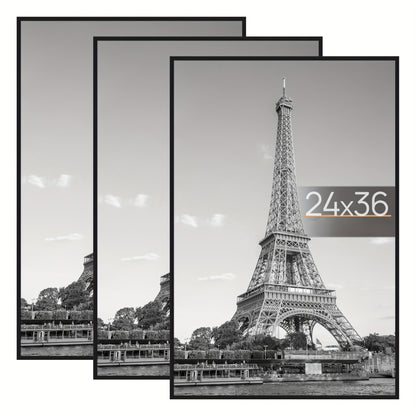 Poster Frame 24x36 Black 3 Pack, Slide-In Picture Frames for Horizontal or Vertical Wall Mounting, Scratch-Proof Lightweight Gallery Wall Photo Frame for Art Prints Diplomas