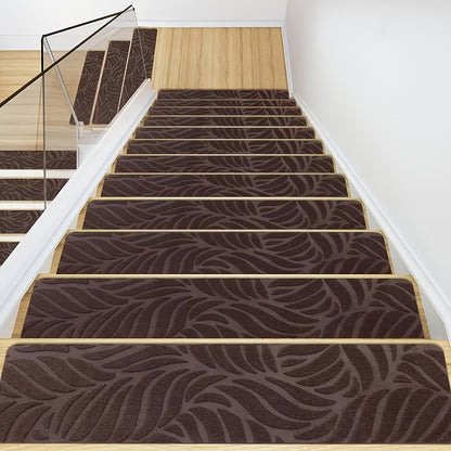 Non-Slip Stair Treads 15 Pack – Self-Adhesive Indoor Stair Mats for Wooden Steps, Washable Polyester Carpet Runners, Protects Stairs & Prevents Slipping for Kids, Pets & Elderly