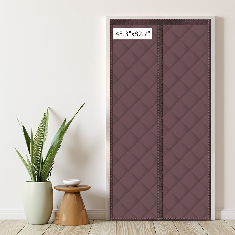 Thermal Insulated Door Curtain Magnetic Closure Knit Plaid Pattern – Windproof Insulation Blanket for Front Door, Sliding Glass, Patio & French Doors, Keep Cold Out, Grey & Brown, Multiple Sizes