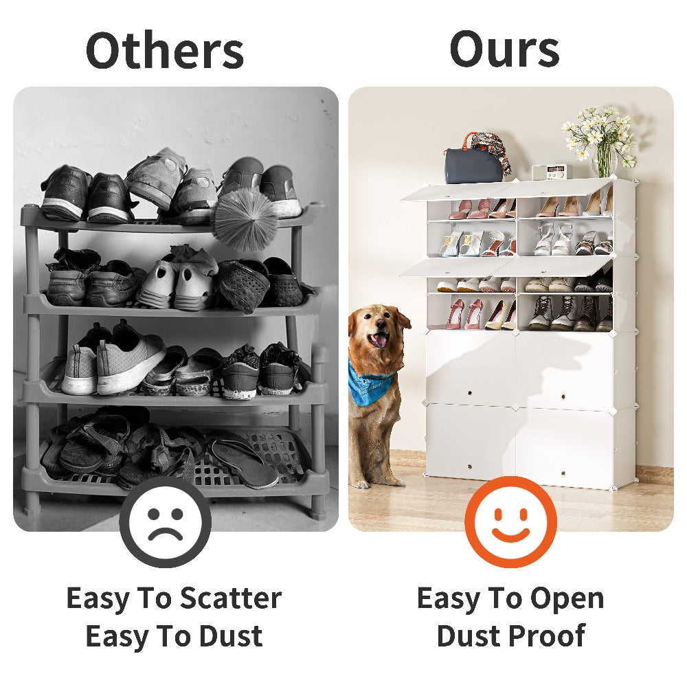 Shoe Rack Organizer Free Standing – Shoe Storage Cabinet for Boots, Slippers & High Heels | 2×6 / 3×8 Tier Shoe Shelf for Closet, Bedroom, Entryway & Hallway | White, Translucent & Black Options