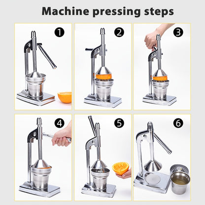 Manual Citrus Juicer Stainless Steel Lemon Squeezer with Lever Press, Heavy Duty Hand Press Orange Juicer Extractor with Non-Slip Base & Fine Strainer for Fresh Juice Kitchen Countertop
