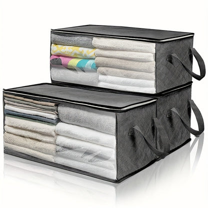 Foldable Storage Bags Set of 3 with Transparent Window & Handles – Closet Organizer Bags for Clothes, Bedding, Pillows, Blankets, Stuffed Animals, Dorm Room, Under Bed Storage, Gray