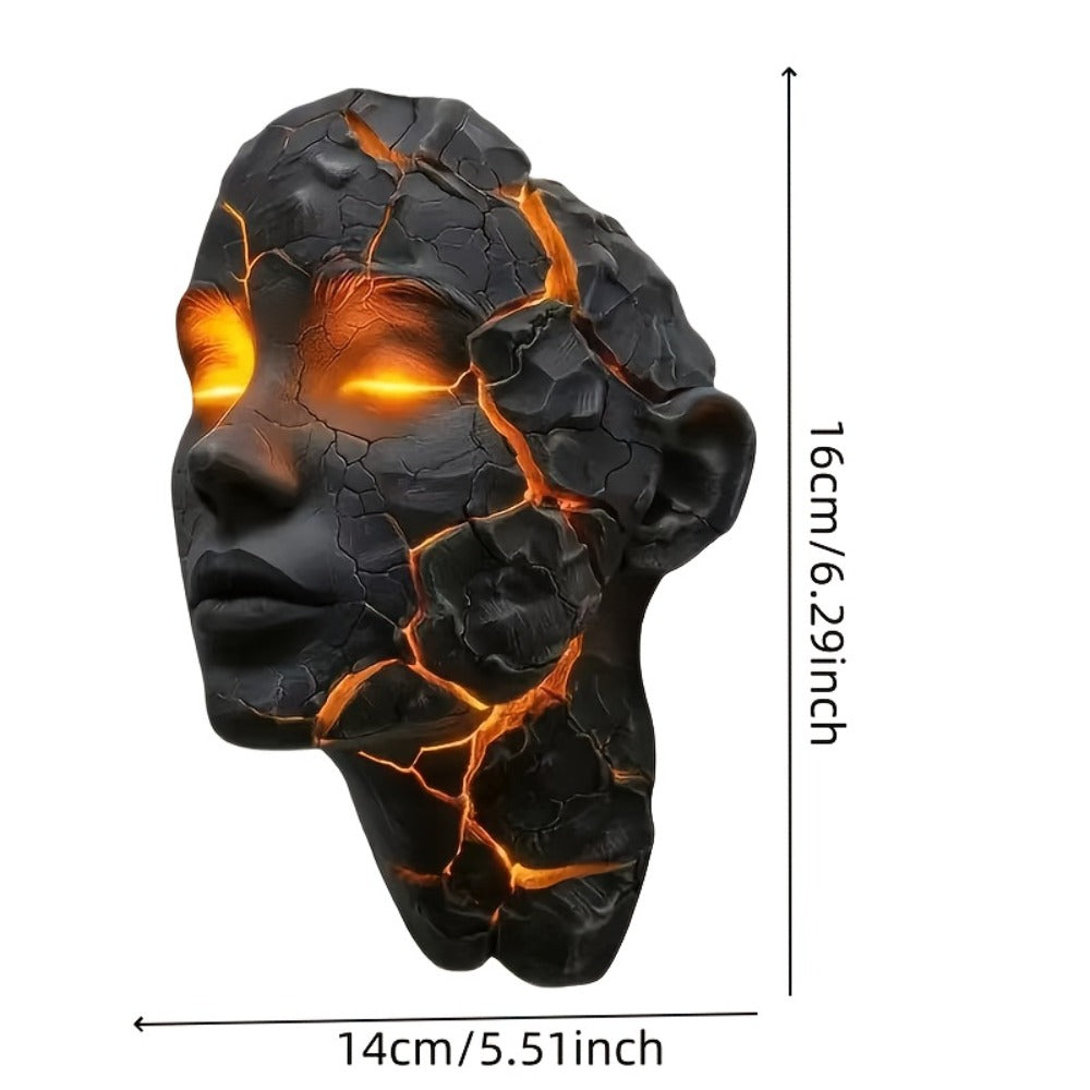 3D Shattered Soul Wall Lamp – LED Night Light Cracked Face Phantom Effect USB Powered Resin Wall Light for Bedroom Living Room Bar Cafe Home Decor, Easy Install Gothic Aesthetic Atmosphere Lamp