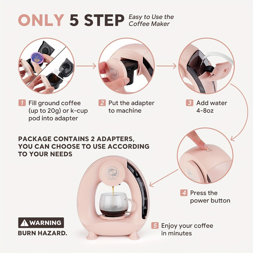 Single Serve Coffee Maker 2-in-1 K-Cup Compatible and Coffee Grounds - Mini Drip Coffee Machine 4-8oz Fast Brew for Home Office Travel Dorm, Compact Coffee and Tea Maker with Removable Tank Quiet Operation
