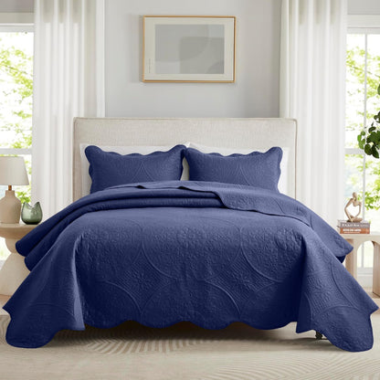 Quilted Bedspread Set 3 Piece – Soft Floral Coverlet with Pillow Shams, Lightweight Breathable Quilt for Bedroom & Guest Room, All Season Bed Cover