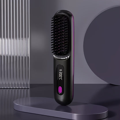 Cordless Hair Straightening Brush – Mini Rechargeable Portable Straightener Comb for Travel Daily Styling, Fast Heating Anti-Scald Frizz Control for All Hair Types, Black & White