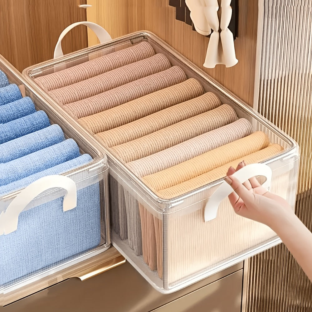 6pcs Foldable Storage Box with Steel Frame – Transparent PVC Stackable Organizer for Clothes, Blankets & Cosmetics | Waterproof Under Bed Storage
