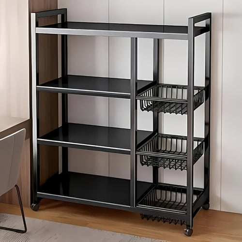 4 Tier Rolling Storage Rack with Wire Baskets Adjustable Metal Shelf on Wheels for Kitchen Pantry Bathroom Garage Closet Organizer