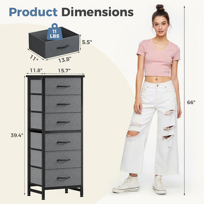 6 Drawer Fabric Dresser with Steel Frame Wooden Top - Storage Chest Organizer for Bedroom Closet Hallway Living Room