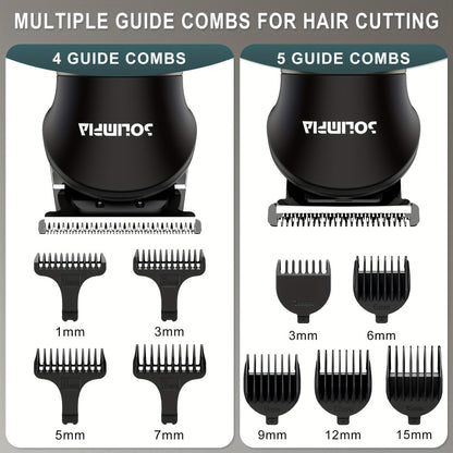 7-in-1 Hair Clipper Grooming Kit for Men Professional Cordless Barber Trimmer Set Beard Nose Body Hair USB Rechargeable 9 Guide Combs Self-Sharpening Blade Home Barber Kit Black