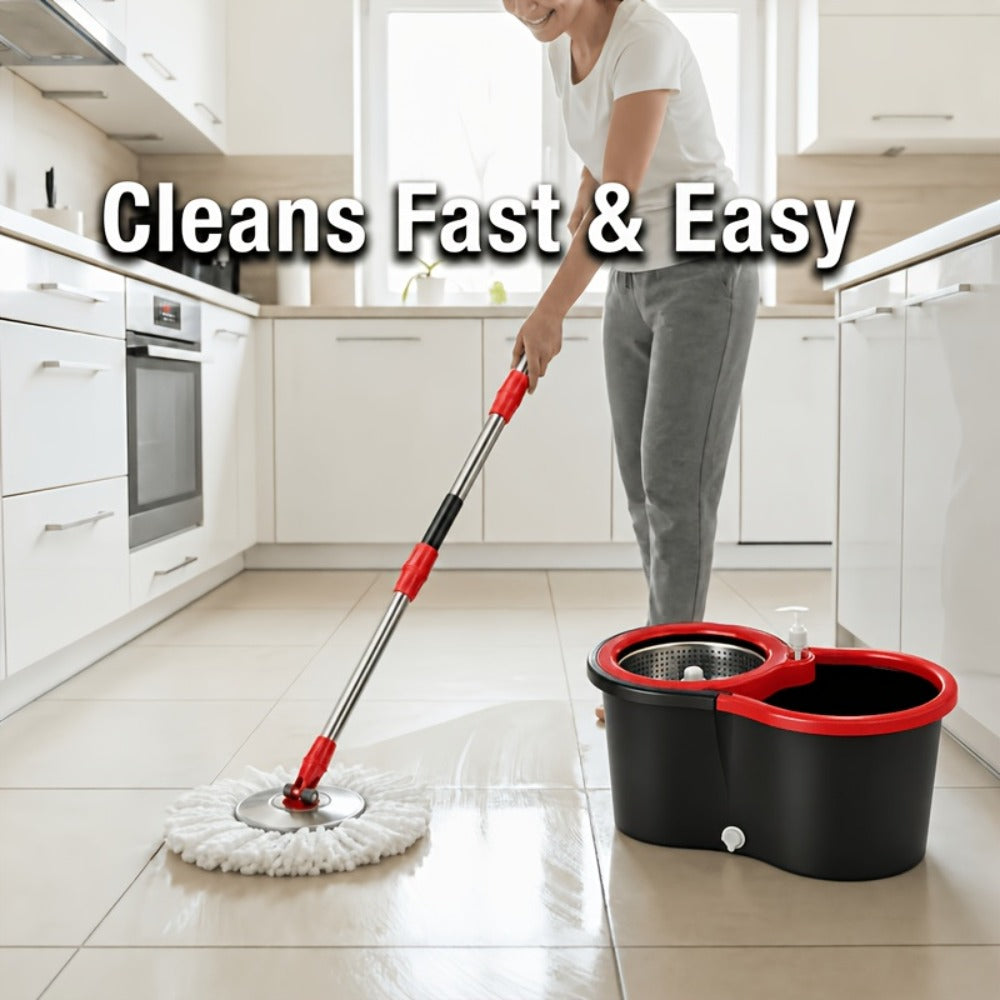 Spin Mop and Bucket Set 360° with 4 Microfiber Mop Heads – Wringer Bucket Floor Cleaning Kit for Hardwood Tile Laminate – Spinning Mop System Home Kitchen