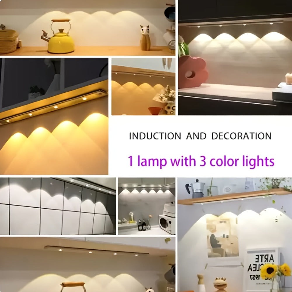 LED Sensor Strip Light USB Rechargeable – 3-Color Dimmable Motion Sensing Wireless Night Light for Kitchen, Wardrobe, Cabinet, Shoe Cabinet & Bedroom (20cm / 30cm / 40cm / 50cm)