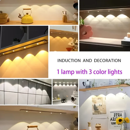 LED Sensor Strip Light USB Rechargeable – 3-Color Dimmable Motion Sensing Wireless Night Light for Kitchen, Wardrobe, Cabinet, Shoe Cabinet & Bedroom (20cm / 30cm / 40cm / 50cm)