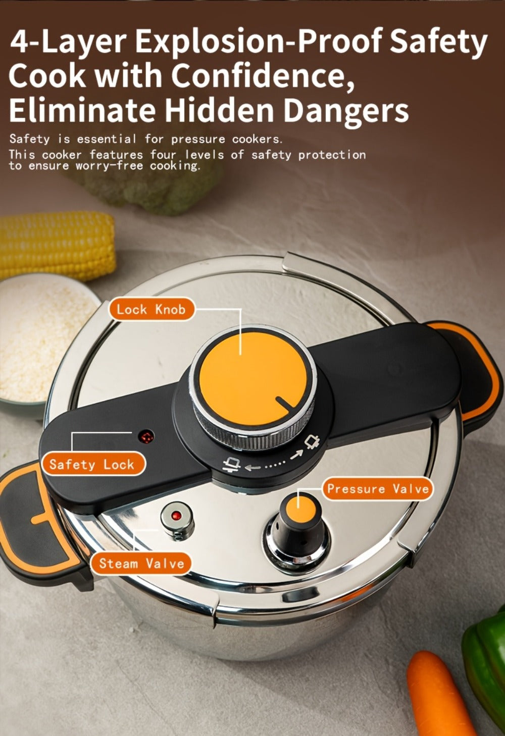 Pressure Cooker Stainless Steel with One-Twist Lock Lid – Heavy-Duty Induction & Gas Compatible Stew Pot in 1.32gal, 1.59gal & 2.11gal, Dishwasher Safe Family Soup Cooker for Daily Cooking
