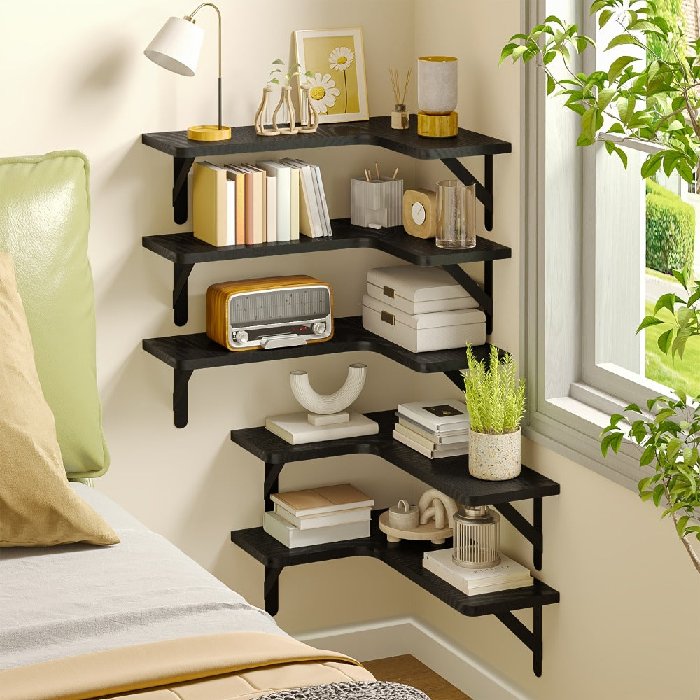 Corner Floating Shelves Wall Mounted Set – Multi-Color Rustic Corner Shelf for Bedroom, Bathroom, Kitchen & Living Room