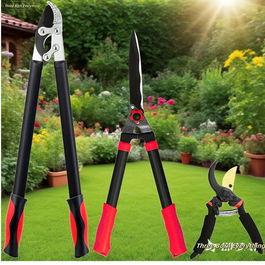 Garden Pruning Shears Set Loppers Hedge Shears & Hand Pruner Combo – Heavy Duty Alloy Steel Branch Cutter Kit with Compound Action, Ergonomic Grip for Yard Lawn Tree Shrub Trimming Indoor Outdoor
