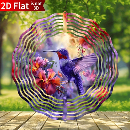 Hummingbird Wind Spinner for Garden – 10" Kinetic Metal Sculpture with Color-Changing Feathers, Wind-Powered 2D Flat Iron Art for Outdoor Yard Decor, Patio Stake Ornament, Bird Lover Gift