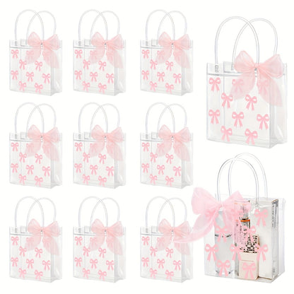 Clear PVC Gift Bags with Pink Bow & Ribbon 24-Pack Party Favor Tote Bags