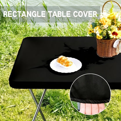 Stretch Table Covers 6Ft Washable Elastic Rectangle Tablecloth for Parties Weddings Picnics Camping, Spandex Polyester Blend, Fits Standard 6 Foot Tables, Set of 3 6 9 or 12, Black White Blue
