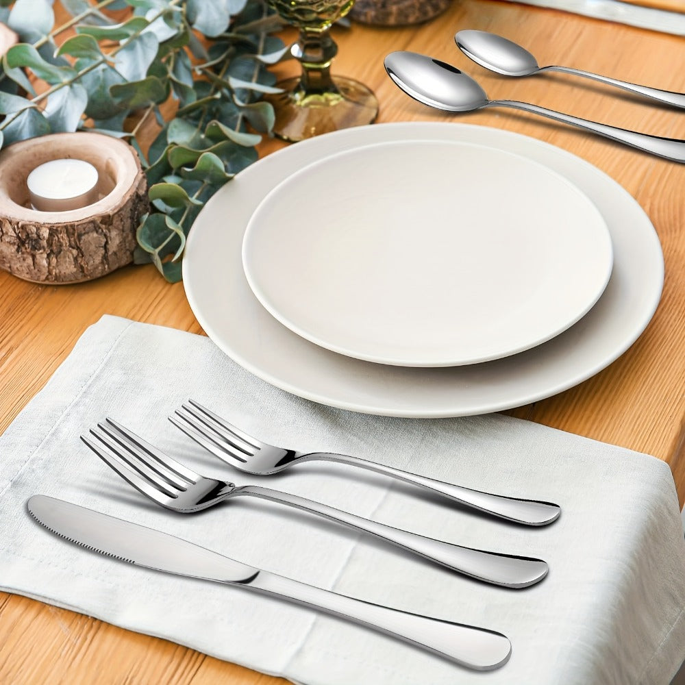 Flatware Set for 12, 60-Piece 304 Stainless Steel Cutlery Set with Mirror Polish & Titanium Plated Finish — Dishwasher Safe Silverware with Knife, Fork & Spoon | Silver, Gold & Rainbow