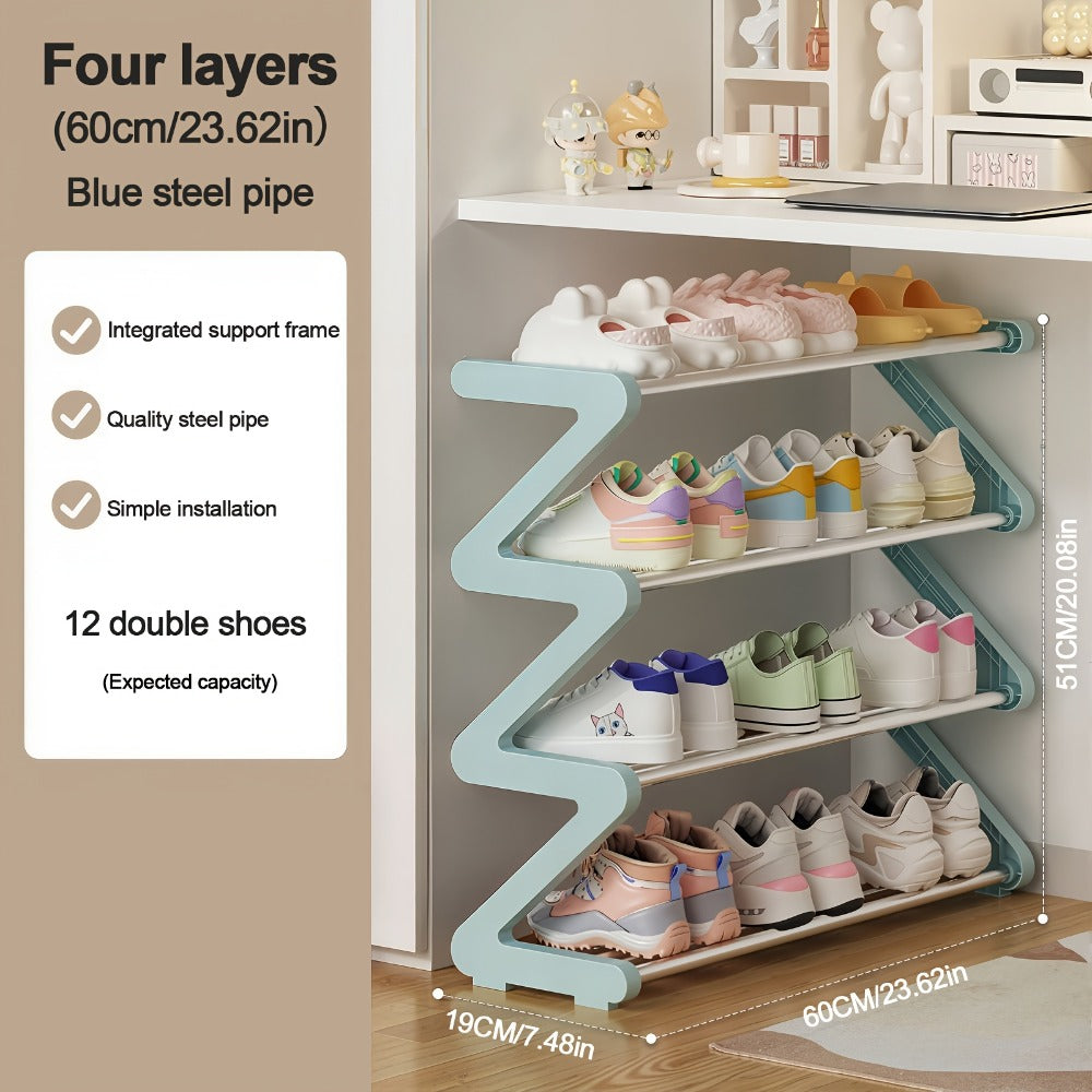 4-Tier Shoe Rack Upgraded Metal Tubes – Multi-Layer Shoe Storage Organizer with Thickened Plastic Parts for Entryway, Doorway, Bedroom, Hallway & Dorm – Graphite Black, Pink, Gray & Blue