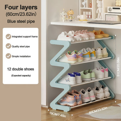 4-Tier Shoe Rack Upgraded Metal Tubes – Multi-Layer Shoe Storage Organizer with Thickened Plastic Parts for Entryway, Doorway, Bedroom, Hallway & Dorm – Graphite Black, Pink, Gray & Blue