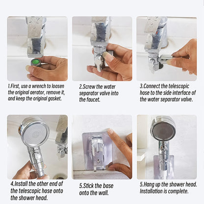 Handheld Shower Head Kit with Hose Bracket Diverter Faucet Adapter High Pressure Portable Shampoo Spray Set for Bathroom Sink Hair Washing Travel