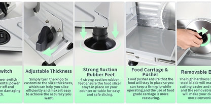 Electric Meat Slicer for Home, 6.7" Stainless Steel Blade, 150W Deli Food Slicer with Adjustable 0-15mm Thickness for Cold Cuts, Cheese, Bread & Vegetables, Easy to Clean