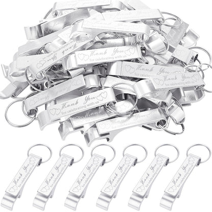 Bottle Opener Keychains Bulk 100 Pack - Aluminum Engraved Keychain Bottle Openers for Wedding Favors, Birthday Party, Graduation Gifts & Event Giveaways - Silver Bulk Party Favors for Guests