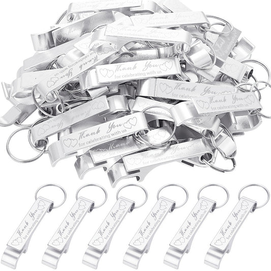Bottle Opener Keychains Bulk 100 Pack - Aluminum Engraved Keychain Bottle Openers for Wedding Favors, Birthday Party, Graduation Gifts & Event Giveaways - Silver Bulk Party Favors for Guests