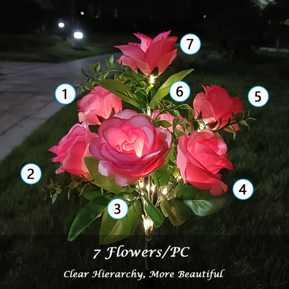 Solar Garden Lights Outdoor 2 Pack – 14 Realistic Rose Stake Lights, Solar Powered Yard & Patio Decor