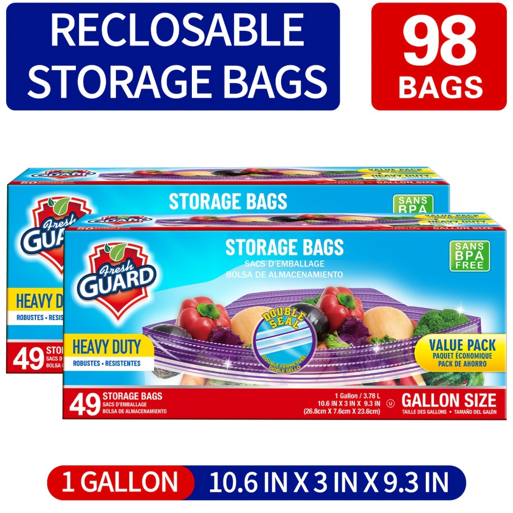 Freezer Storage Bags Resealable – Sturdy Bulk Food Storage Bags with Easy-Open Tabs for Freezer & Refrigerator – 0.25 Gallon, 1 Gallon & 2 Gallon for Fruits, Vegetables, Meats & Meal Prep