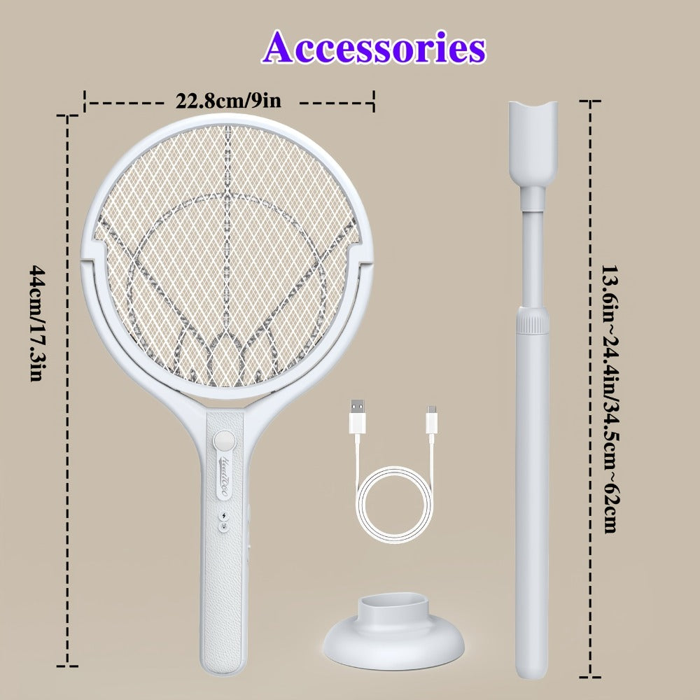 Electric Fly Swatter Racket 4000V – Rechargeable Mosquito Killer Zapper with Auto One-Touch Kill, Detachable Head, USB Type-C Charging, Cordless Bug Zapper for Indoor & Outdoor Use, Pet-Safe Pest Control