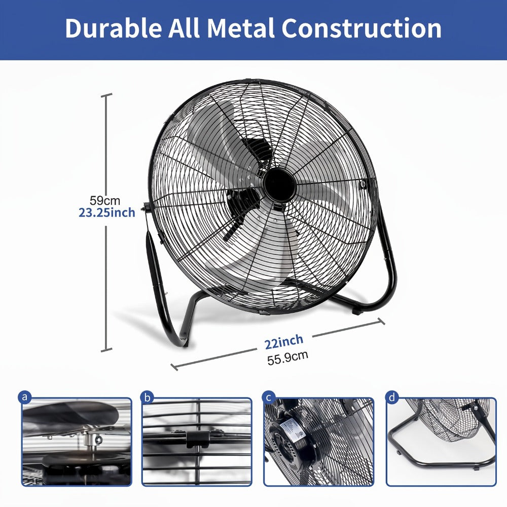 Industrial Floor Fan – Heavy Duty Metal Stand Fan with 3 Speed Settings & 360° Tilt, High Velocity Airflow for Warehouse, Workshop, Garage, Factory & Basement – 4/9/14/20 Inch