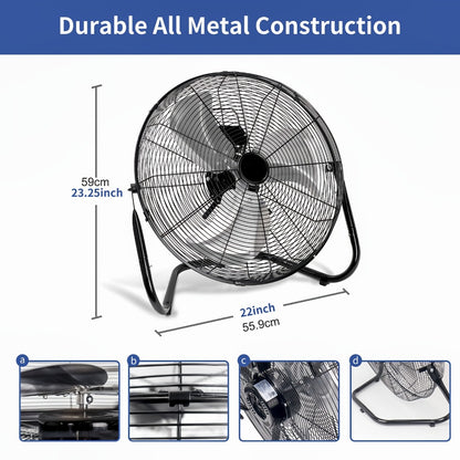 Industrial Floor Fan – Heavy Duty Metal Stand Fan with 3 Speed Settings & 360° Tilt, High Velocity Airflow for Warehouse, Workshop, Garage, Factory & Basement – 4/9/14/20 Inch