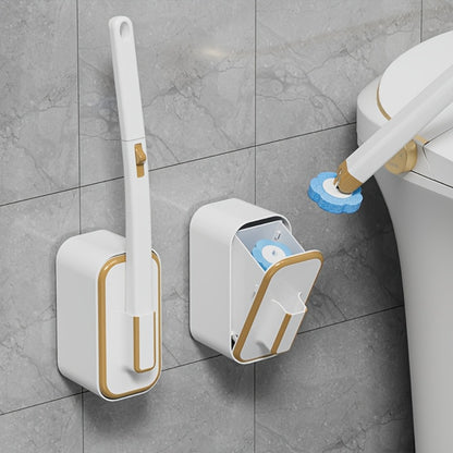 Wall-Mounted Toilet Brush Set with 8 Disposable Heads | No-Drill Easy Install, Long Handle Bathroom Cleaning Brush, Replaceable Brush Heads for Toilet Bowl, Home & Commercial Use, Plastic Medium Firmness
