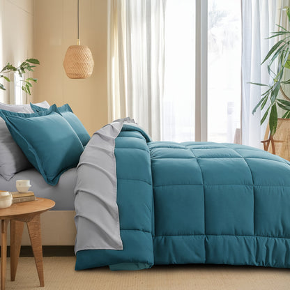 7 Piece Comforter Set Luxury Soft Fluffy Bedding All Season Bed in a Bag with Comforter Fitted Sheet Flat Sheet Pillowcases Hypoallergenic Breathable Easy Care Queen King Twin XL Full