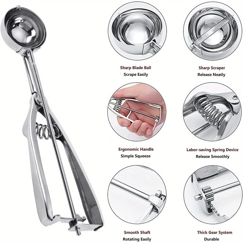 Ice Cream Scoop Set 3pcs Stainless Steel Cookie Scoop Trigger Release Fruit Scoop Watermelon Baller Dough Scoop for DIY Desserts Baking Ice Cream Shops