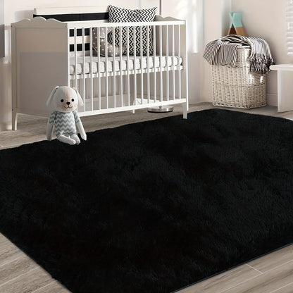 Shaggy Fluffy Area Rug for Bedroom Living Room - Soft Thick Tufted Fuzzy Carpet, Black, Multiple Sizes