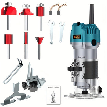 Electric Edge Cutting Machine Multifunctional Wood Router Trimmer - Adjustable Speed, Wood Chamfering Slotting Milling Carving Tool with Accessories, Industrial Planer for Woodworking