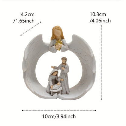 Nativity Scene Statue - Holy Family & Angel White Resin Figurine | Beautifully Crafted Religious Decor for Christmas, Easter & Holiday Indoor Decoration | Glam Faith Home Accent Gift
