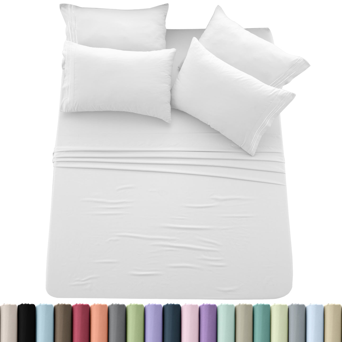 Brushed Microfiber Sheet Set 6pcs – Soft Fade-Resistant Bedding 20 Colors Twin Twin XL Full Queen King Cal King Fitted Flat Pillowcases