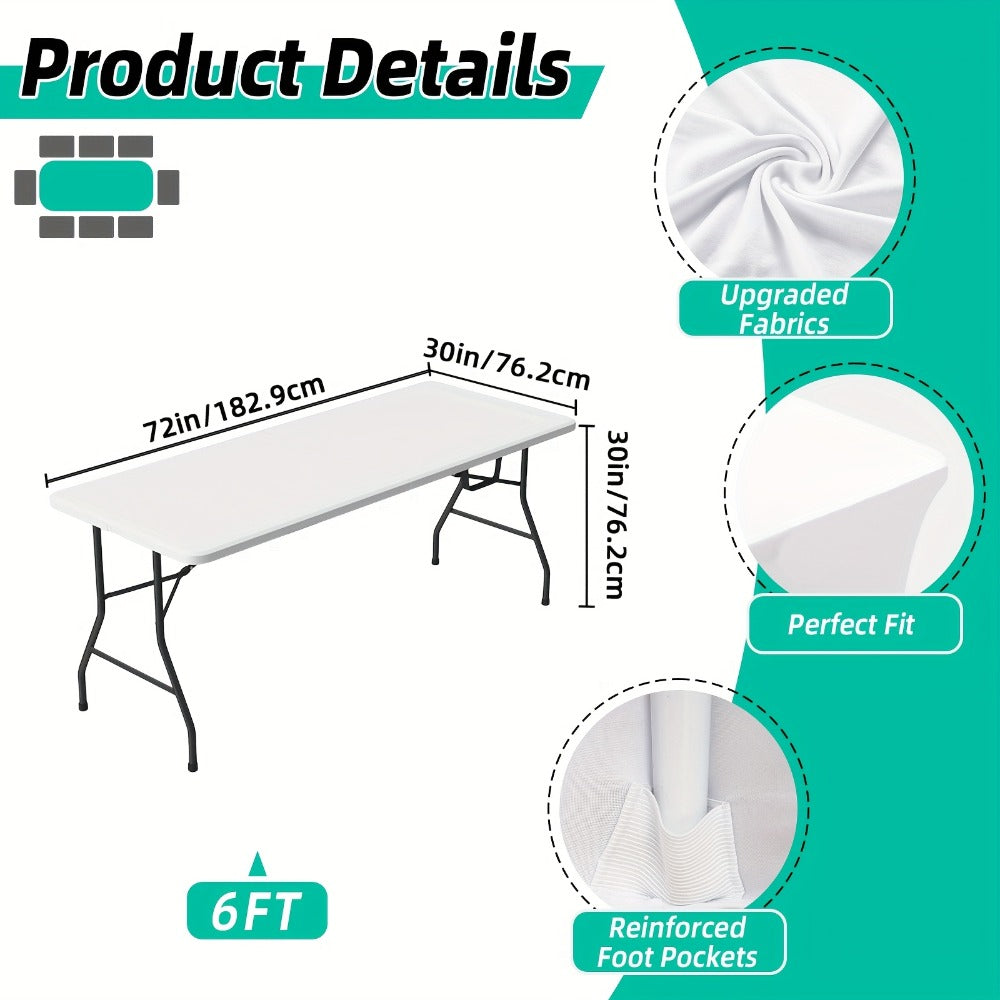Spandex Stretch Fitted Tablecloths 2pcs 3pcs – 4ft 6ft 8ft Rectangular Elastic Table Covers, Wrinkle-Resistant in Black & White for Wedding, Banquet, Trade Show, Graduation & Party Decoration
