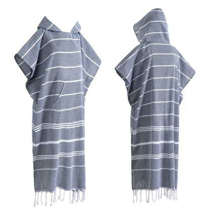 Hooded Beach Poncho Turkish Cotton Quick Dry Sandproof - Wearable Surf Changing Towel Lightweight Thin Bathrobe | S & L | Blue Green Purple Pink Gray | Swimming Diving Surfing Beach Essentials