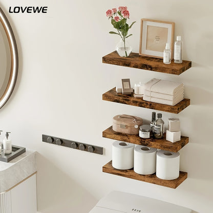 Floating Shelves for Wall 4pcs 15.8in – Wall Mounted Shelf with Invisible Bracket for Bathroom, Living Room, Bedroom, Kitchen, Office Decor | Brown, White, Black