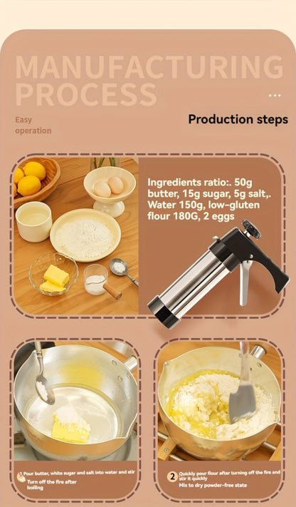 Cookie Press Set 8 Piece Stainless Steel Manual Churro Maker Flower Cookie Mold Baking Tool Set for Christmas Cookies Biscuit Decorating No Electricity Needed