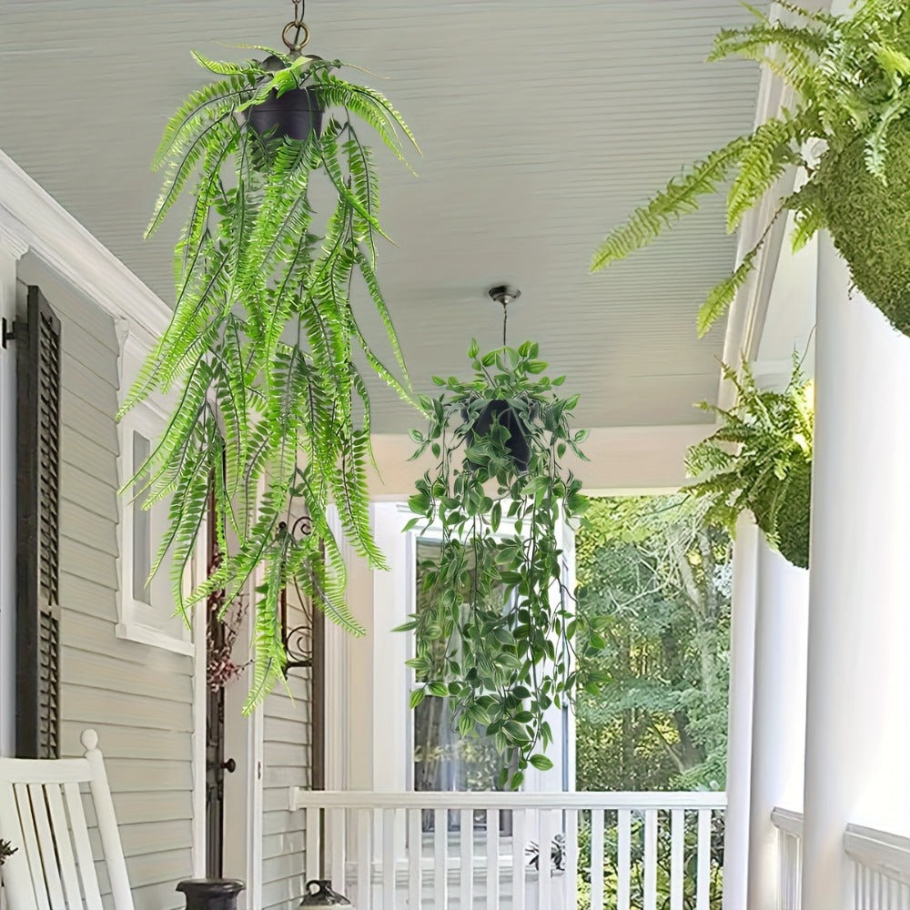 Artificial Hanging Plants 4 Pack – Fake Trailing Vines for Indoor Outdoor Wall Shelf Room Decor, Realistic Faux Rose Greenery Hanging Basket Decoration