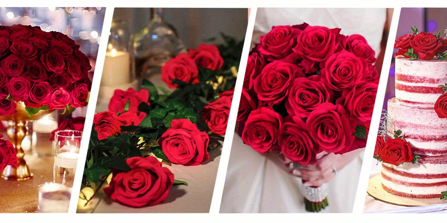 Artificial Roses Bulk with Long Stems – Real Touch Velvet Fake Flowers for Wedding Bouquet, Bridal Centerpiece, Valentine's Day, Mother's Day, Home Decor (50/100pcs, Multi Colors)