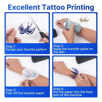 Tattoo Stencil Printer D80 - Wireless Bluetooth Thermal Printer for Tattoo Transfer Paper & A4 Office Printing, Portable Inkless Printer Compatible with iOS Android Laptop Phone Tablet