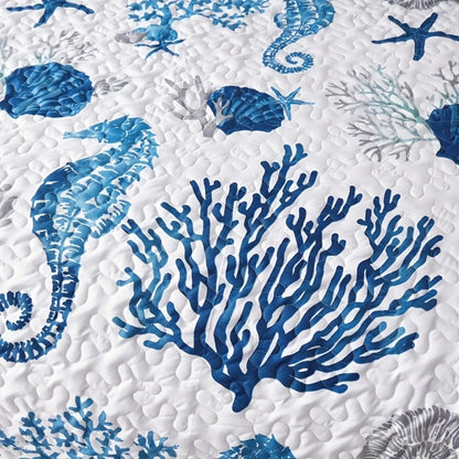 Duvet Cover Set 3 Piece Ocean Style Seahorse Coral Pattern Soft Breathable Microfiber Bedding Set with 2 Pillowcases Machine Washable All Season Comforter Cover for Bedroom Dorm Twin Full Queen King